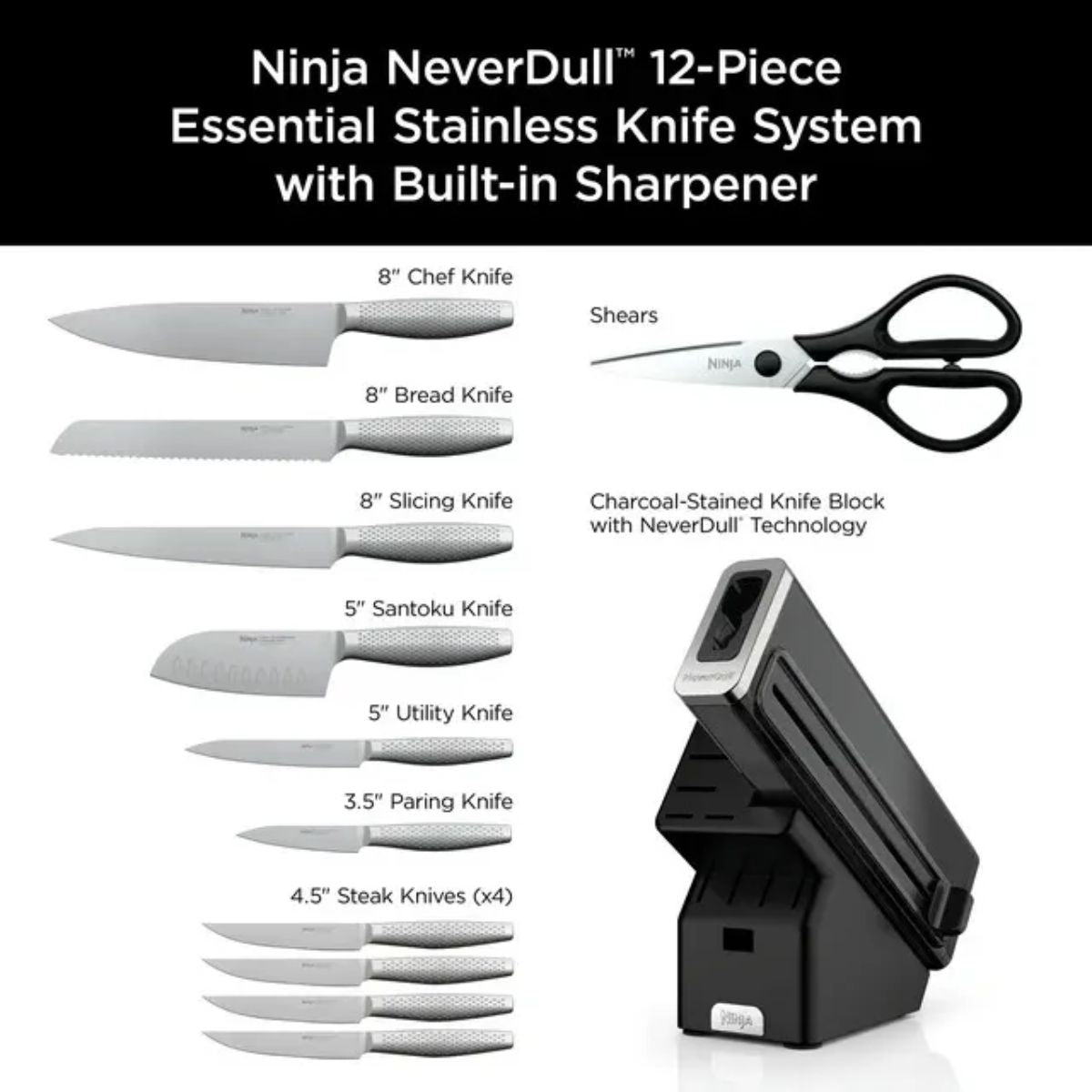 Juego de Cuchillos Neverdull Ninja Foodi K22012 12 Piezas Premium