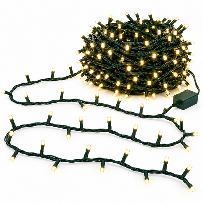 Serie de navidad mágica de luz cálida con 500 leds, cable verde, 8 funciones, 22.5m, 120v, modelo L562313