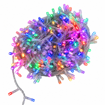 Serie de navidad mágica multicolor 500 leds, cable transparente, 8 funciones, 22.5m, 20W, 60 Hz, Modelo L564018