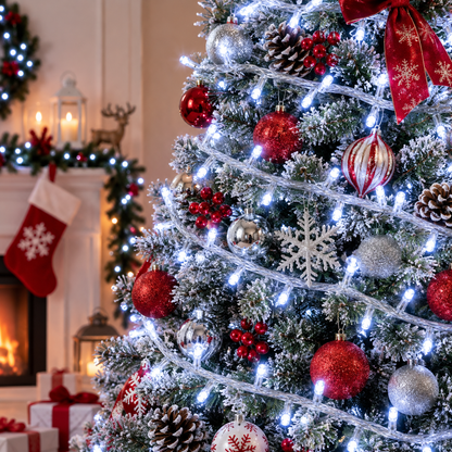 Serie de navidad mágica de luz blanca con 500 leds, cable transparente, 8 funciones, 22.5m, 120v, modelo L564019