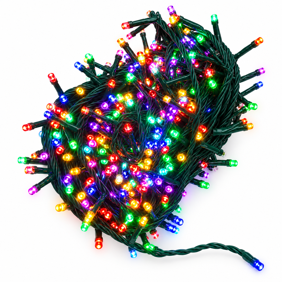 Serie de navidad mágica multicolor 500 leds, cable verde, 8 funciones, 22.5m, 120v, modelo L564020