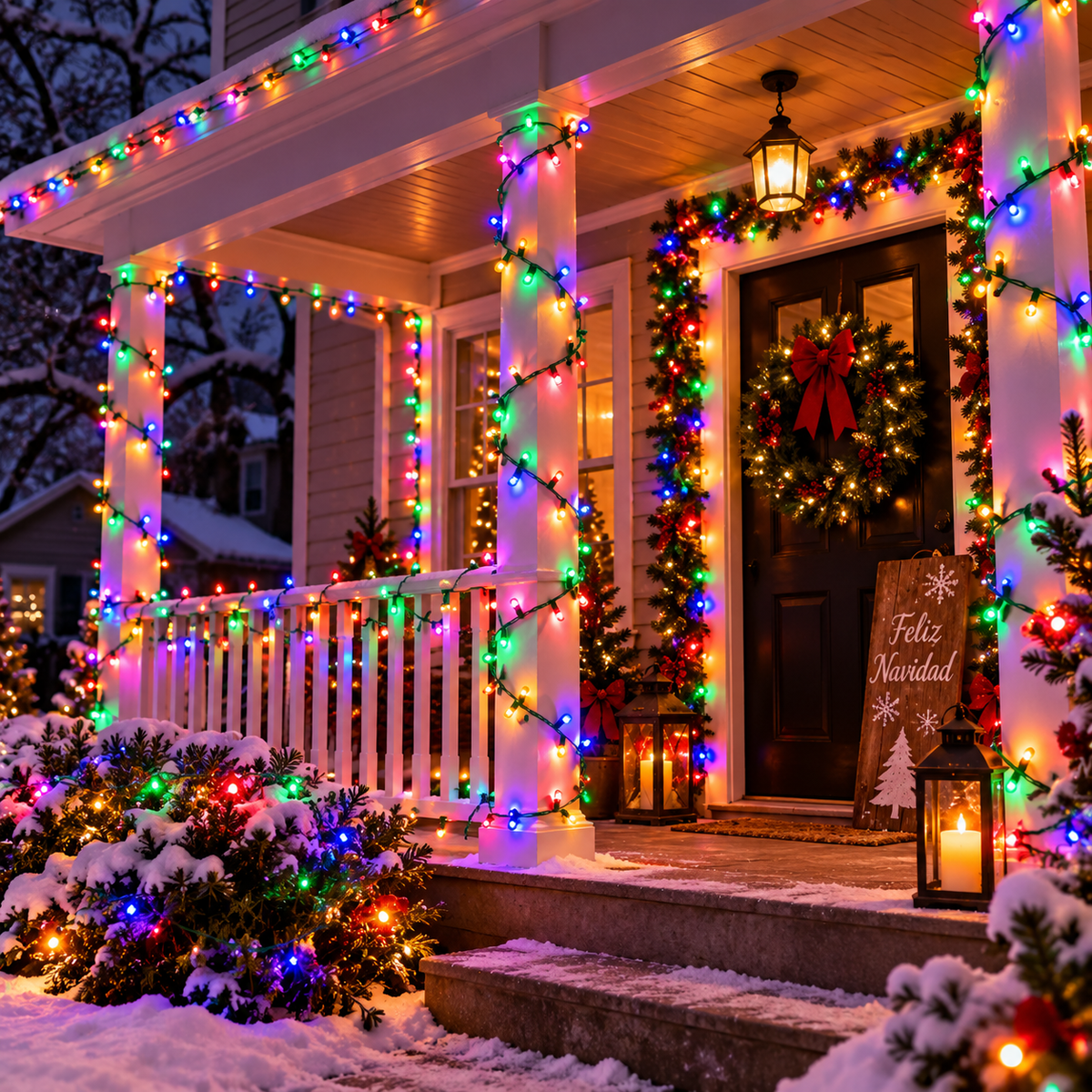 Serie de navidad mágica multicolor 500 leds, cable verde, 8 funciones, 22.5m, 120v, modelo L564020