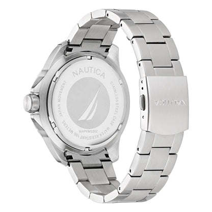 Reloj Nautica Cab Koh May Bay 3 Manecillas Caratula Azul y Brazalete Plata Caja 46 mm NAPKMS302