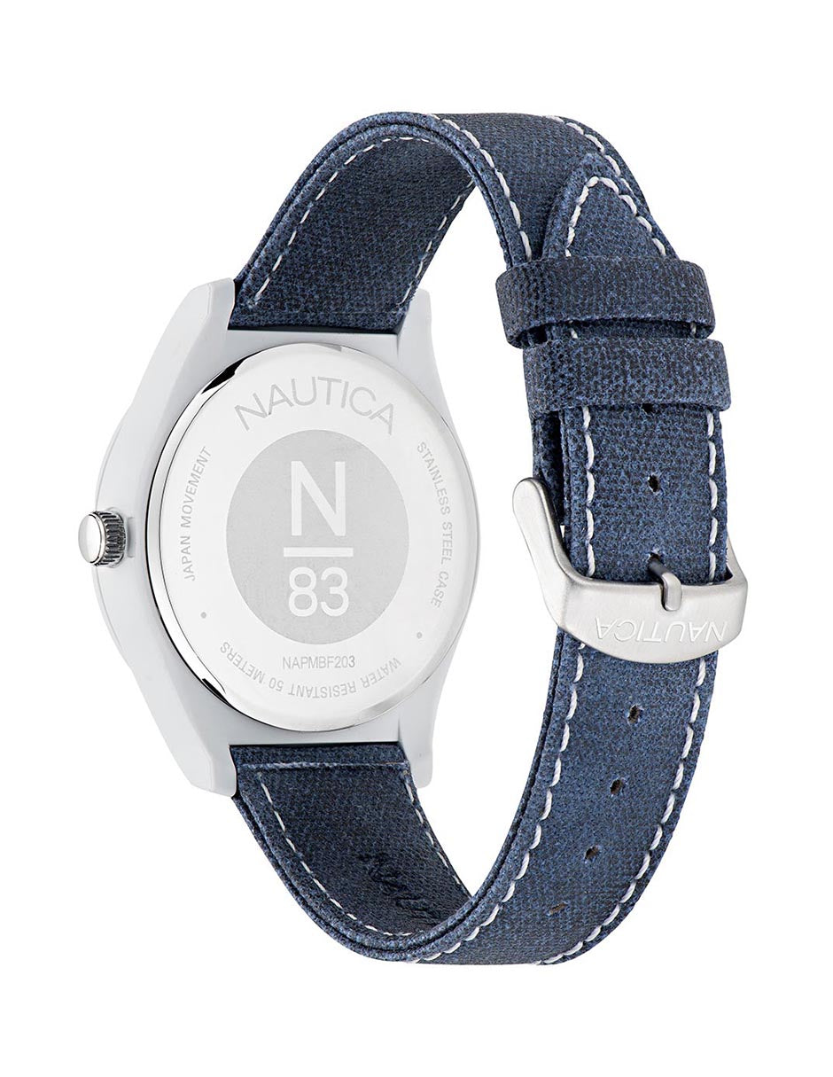 Reloj Nautica N83 Cab Mercury Bay 3 Manecillas Caratula Blanca y Brazalete Azul  Caja 41 mm NAPMBF203