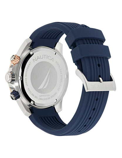 Reloj Nautica Cab One Chrono Caratula Azul Oro Rosa Correa Azul Caja 48mm NAPNOF304