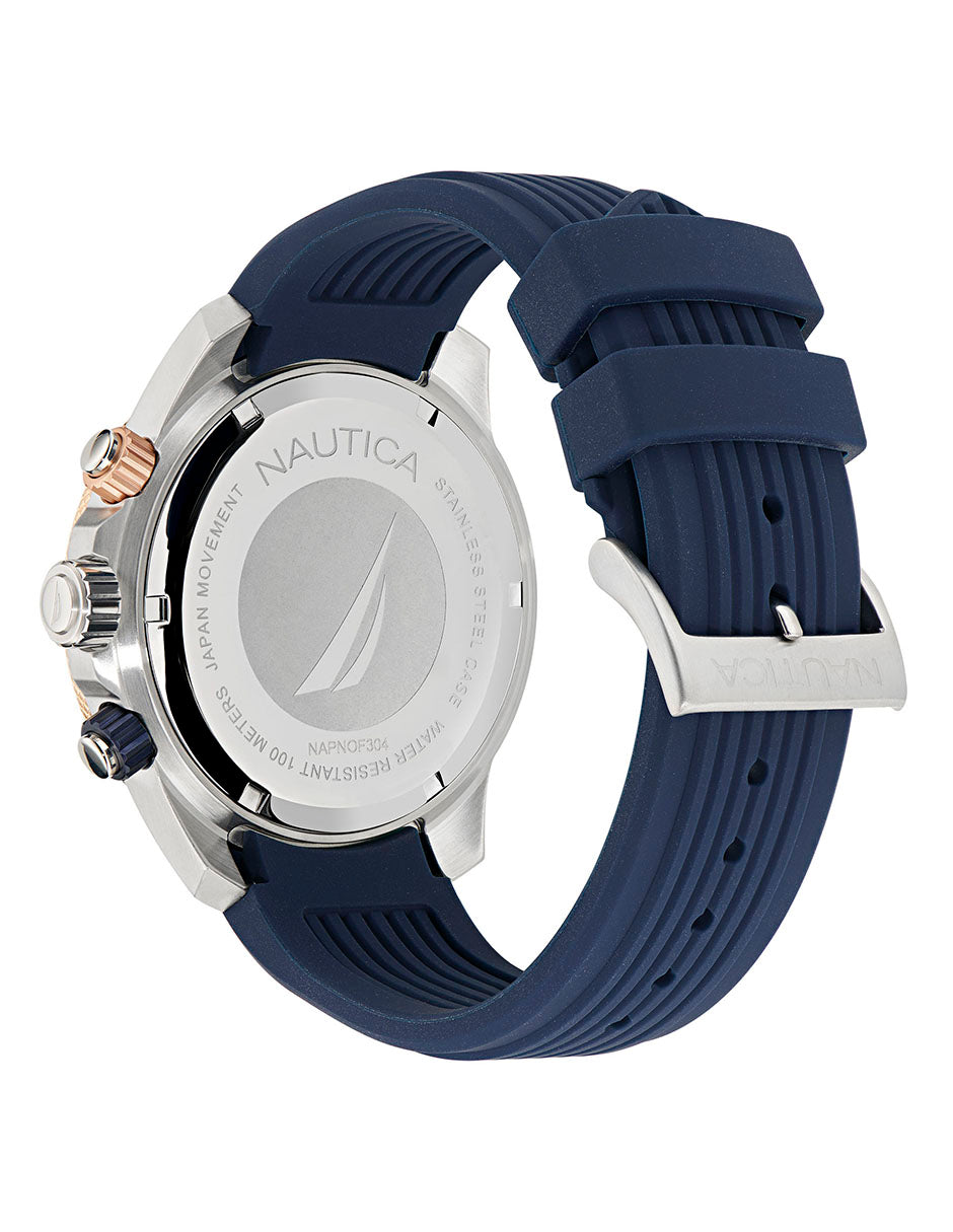 Reloj Nautica Cab One Chrono Caratula Azul Oro Rosa Correa Azul Caja 48mm NAPNOF304