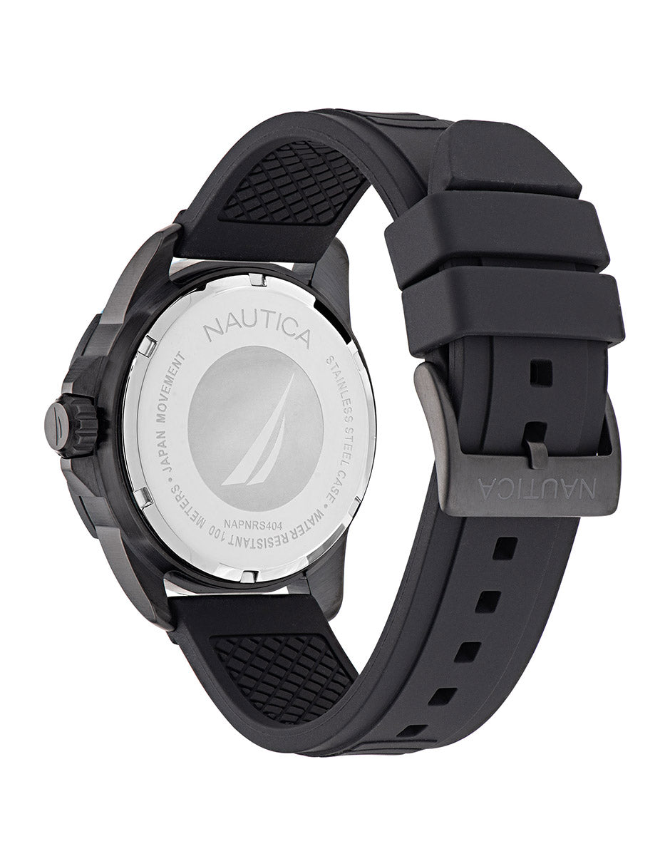 Reloj Nautica Cab Nsr Color 3 Hands Caratula Negra y Correa Negra Caja 44mm