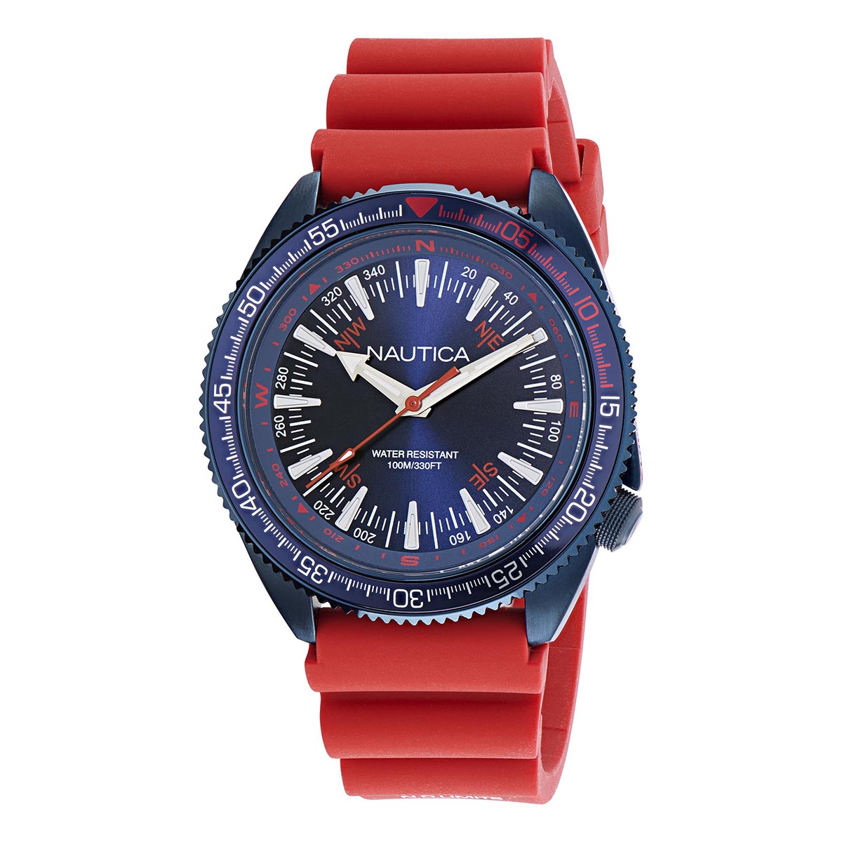 Reloj Nautica Cab Vintage 3 Hands Caratula Azul Y Correa Roja Caja 44mm NAPNVF305 NAPNVF305