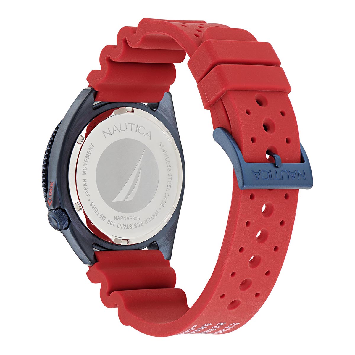 Reloj Nautica Cab Vintage 3 Hands Caratula Azul Y Correa Roja Caja 44mm NAPNVF305 NAPNVF305