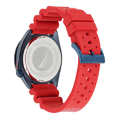 Reloj Nautica Cab Vintage 3 Hands Caratula Azul Y Correa Roja Caja 44mm NAPNVF305