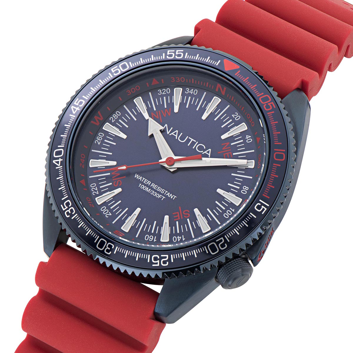 Reloj Nautica Cab Vintage 3 Hands Caratula Azul Y Correa Roja Caja 44mm NAPNVF305 NAPNVF305