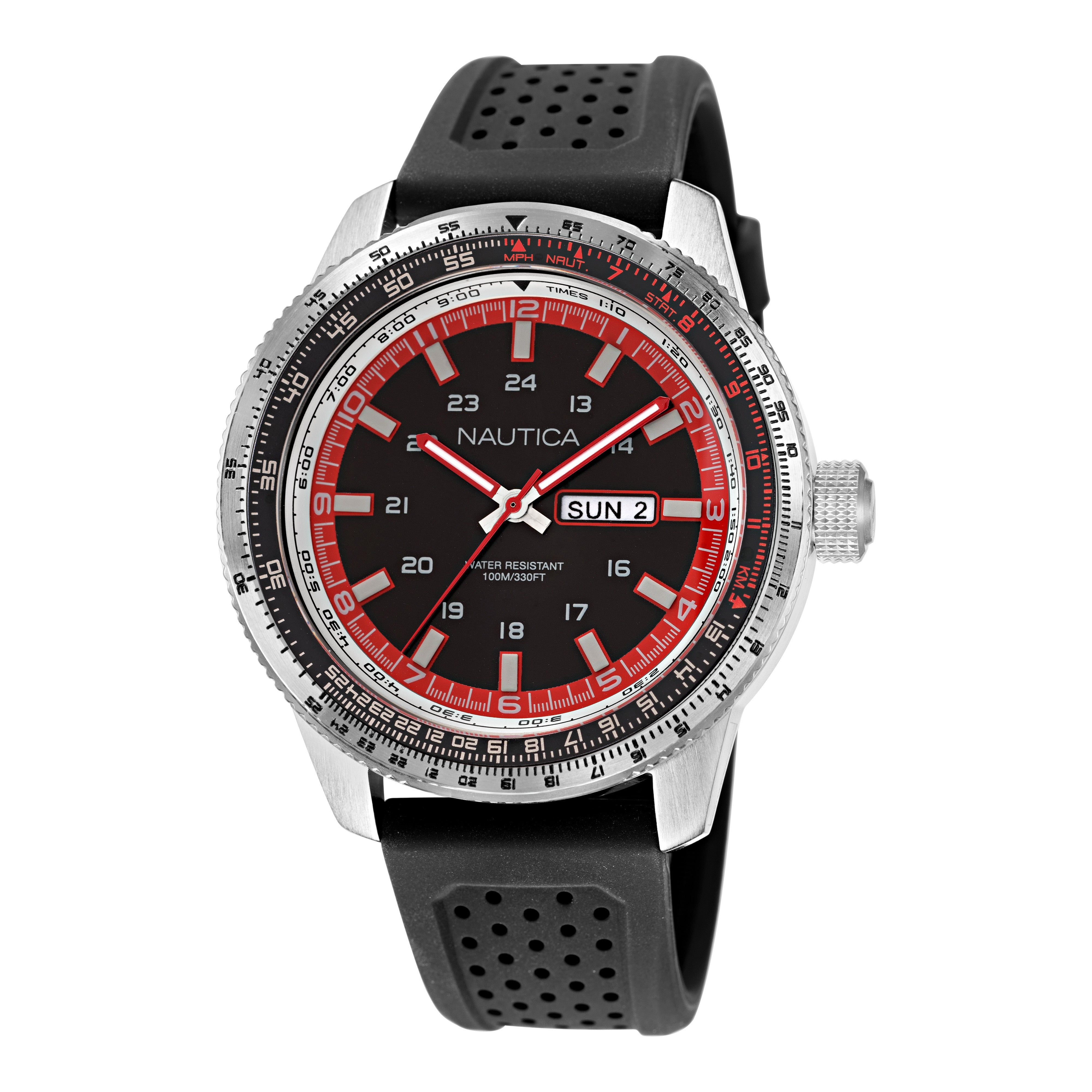 Reloj Nautica Cab Pier 39 3 Manecillas Caratula Negra Correa Negra Caja 46 mm NAPP39S22