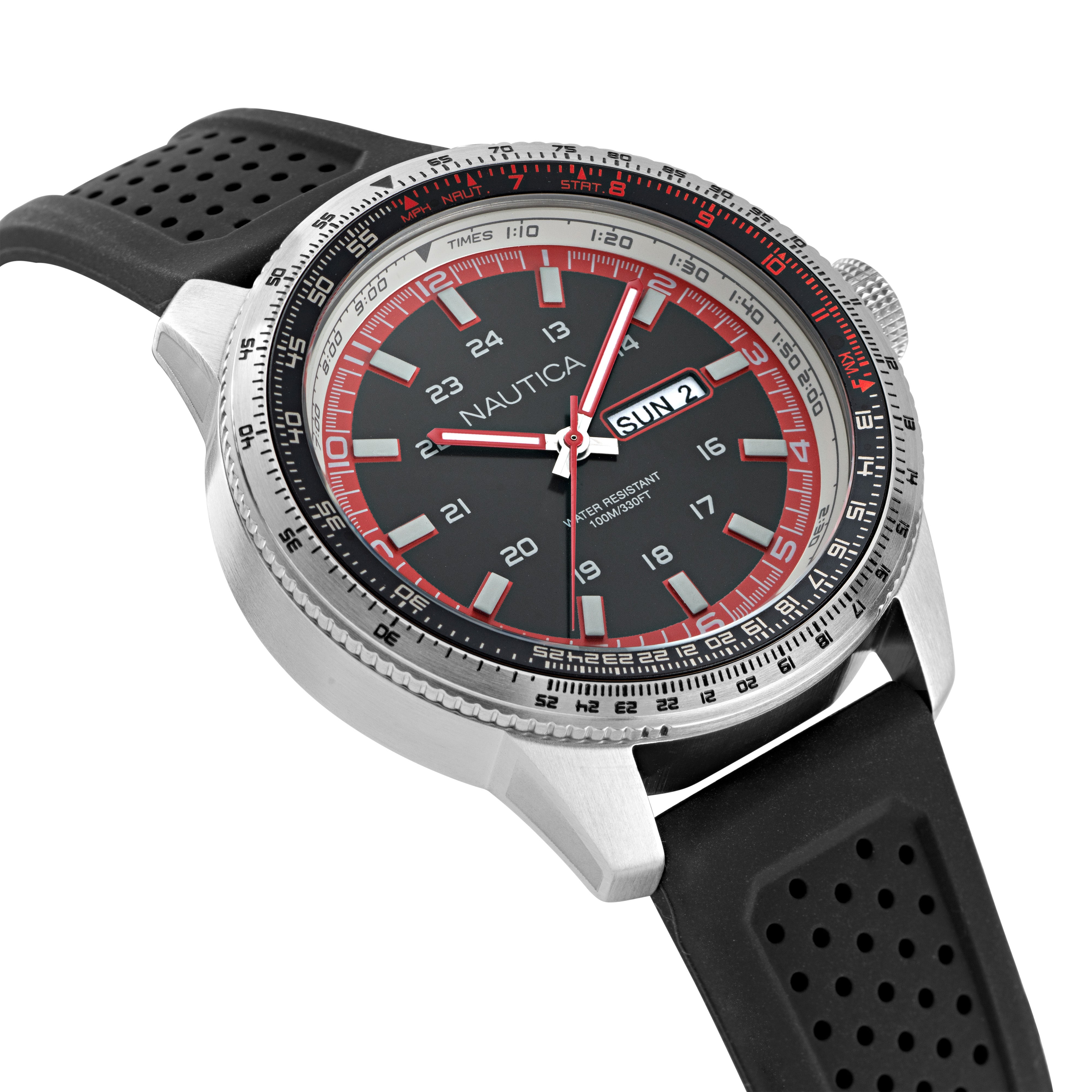 Reloj Nautica Cab Pier 39 3 Manecillas Caratula Negra Correa Negra Caja 46 mm NAPP39S22