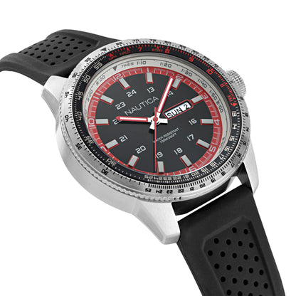 Reloj Nautica Cab Pier 39 3 Manecillas Caratula Negra Correa Negra Caja 46 mm NAPP39S22
