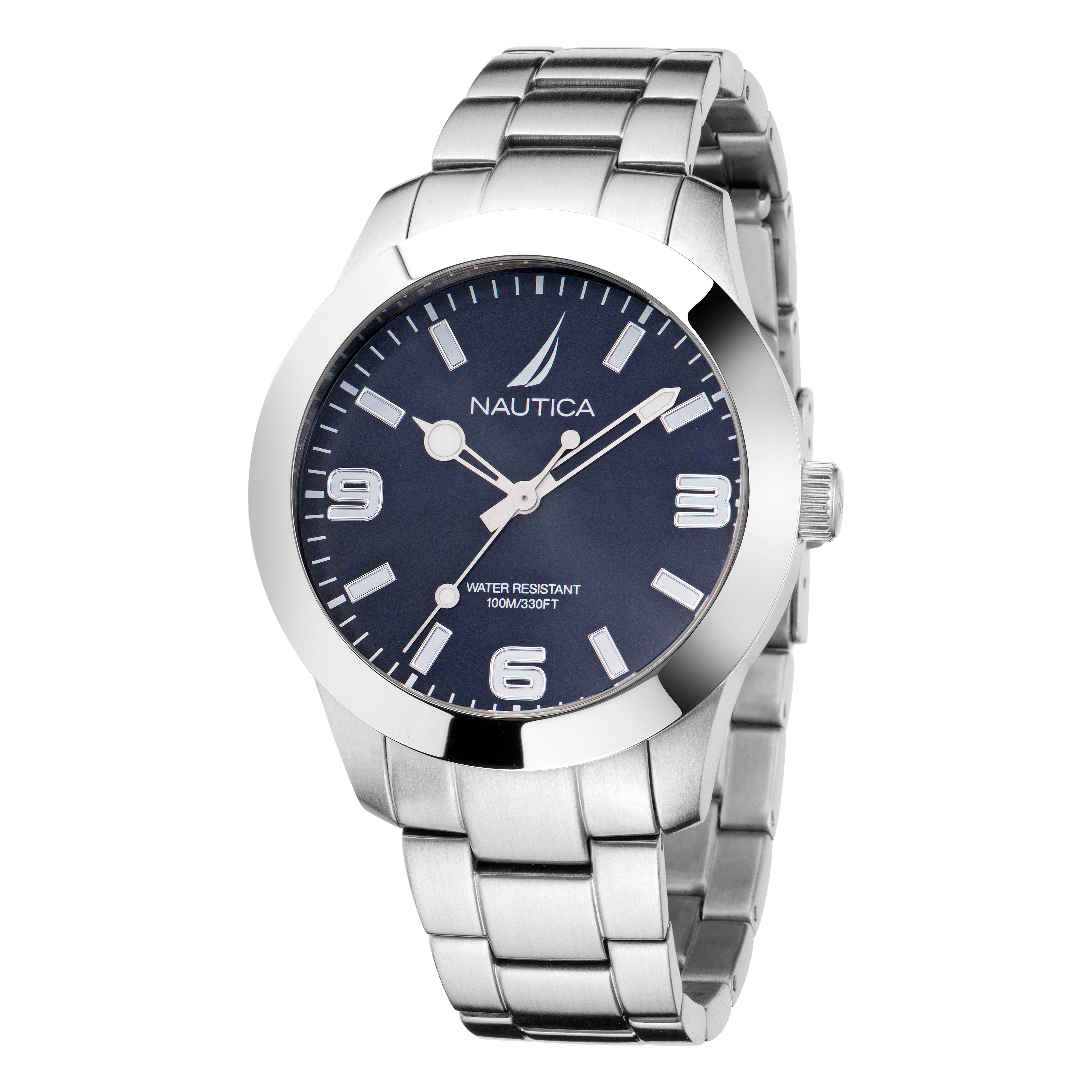 Reloj Nautica Pacific Beach 3 Hands Caratula Azul y Brazalete Plata Caja 41.5 mm NAPPBF201