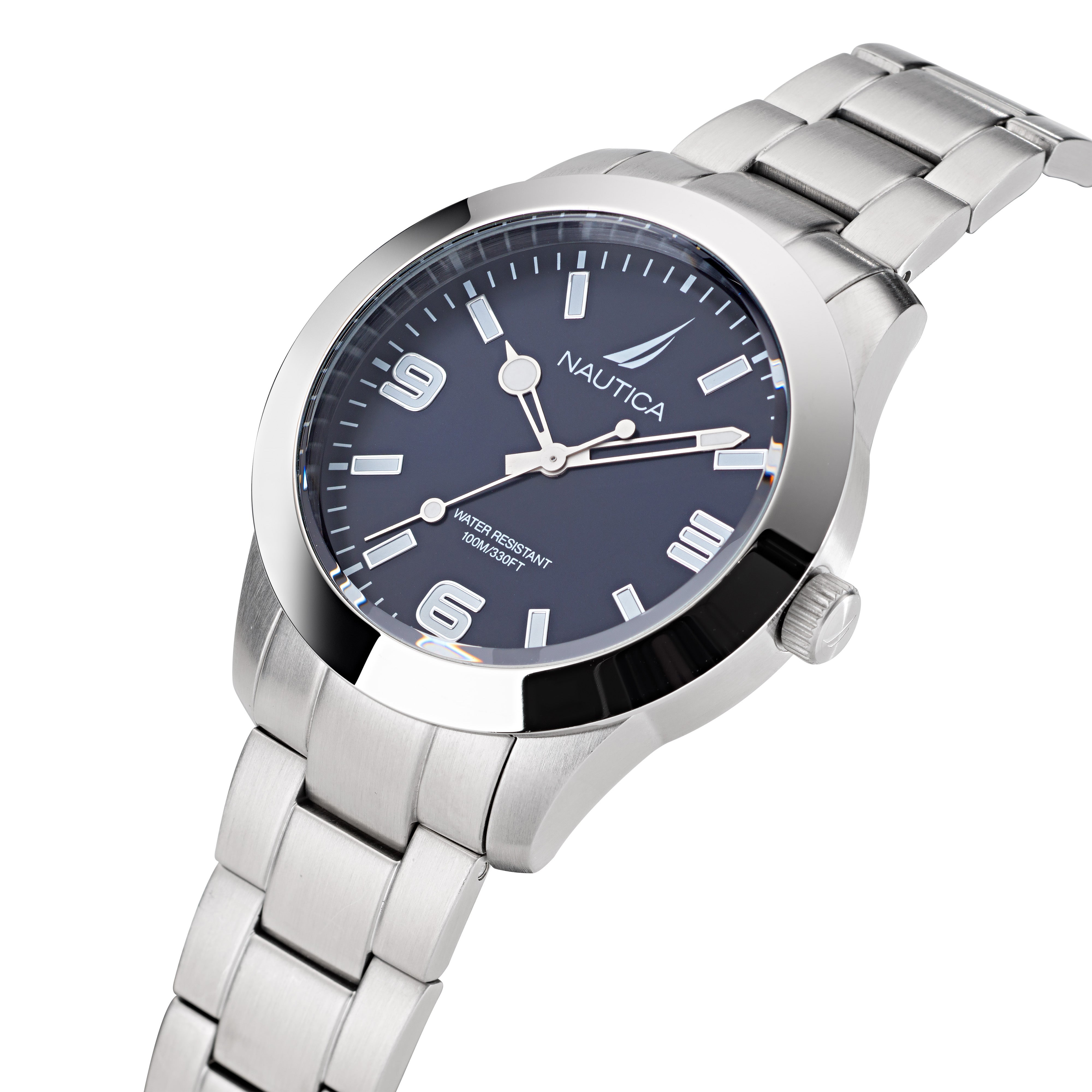 Reloj Nautica Pacific Beach 3 Hands Caratula Azul y Brazalete Plata Caja 41.5 mm NAPPBF201