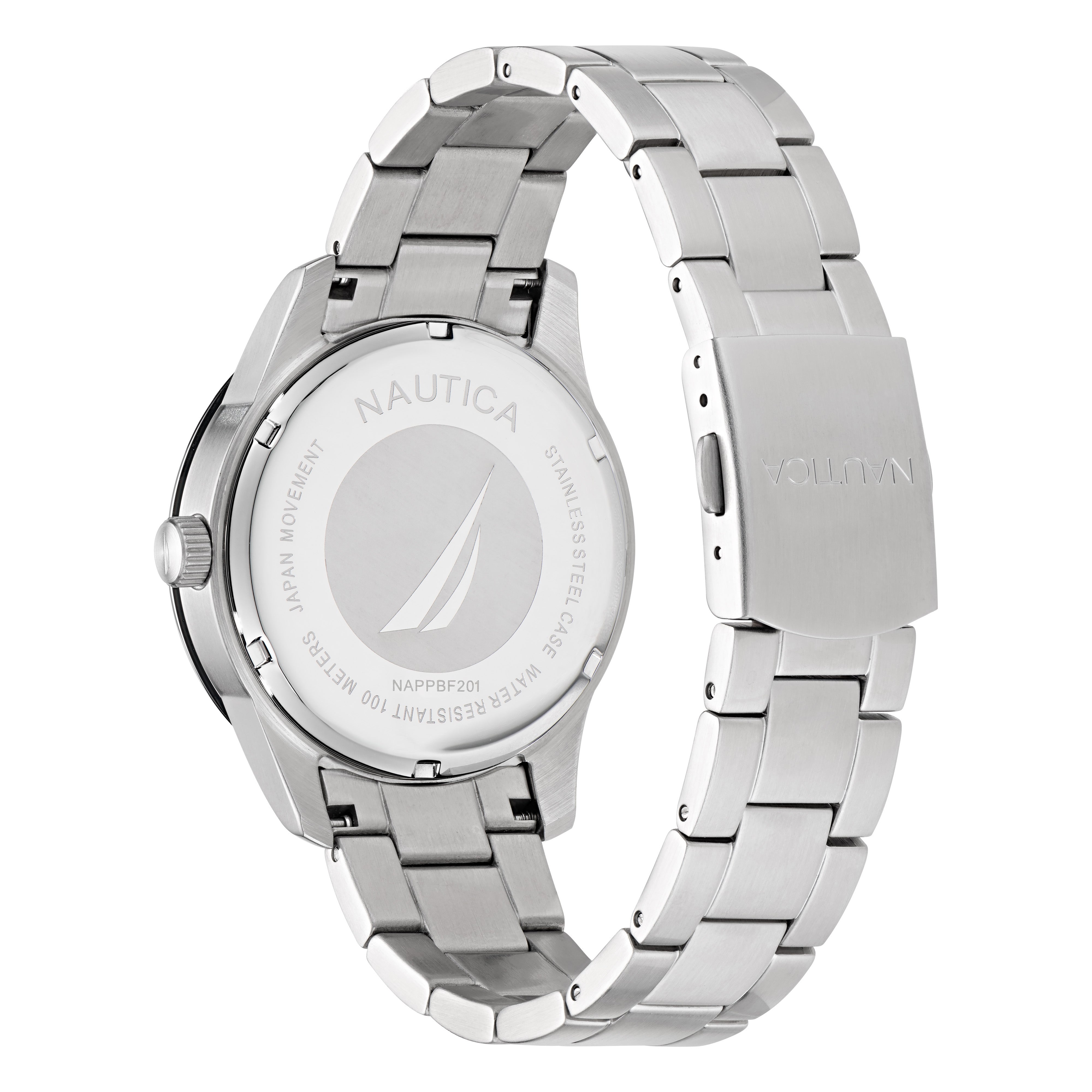Reloj Nautica Pacific Beach 3 Hands Caratula Azul y Brazalete Plata Caja 41.5 mm NAPPBF201
