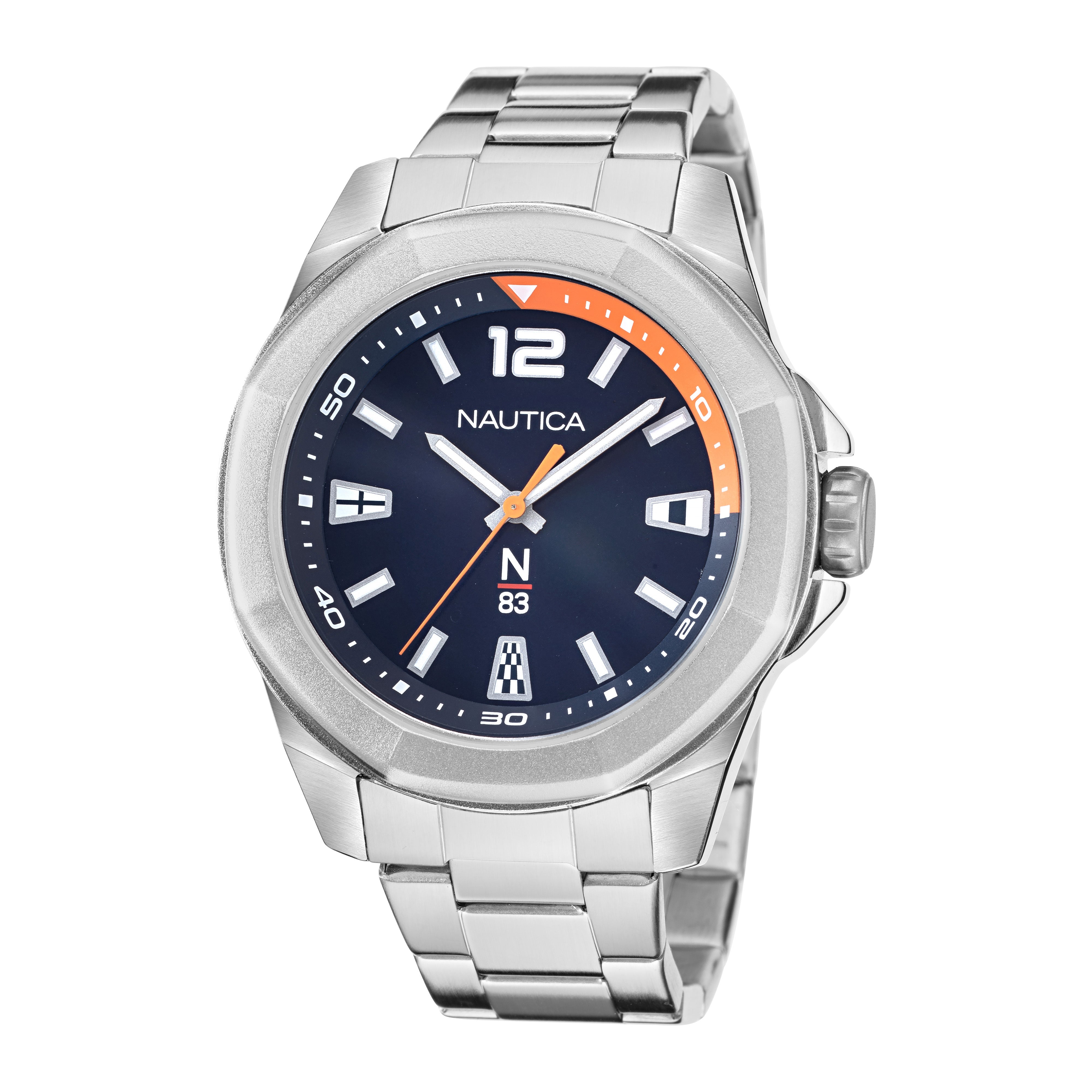 Reloj Nautica N83 Cab Tortuga Bay 3 Hands Caratula Azul y Brazalete Plata Caja 46mm NAPTBF103