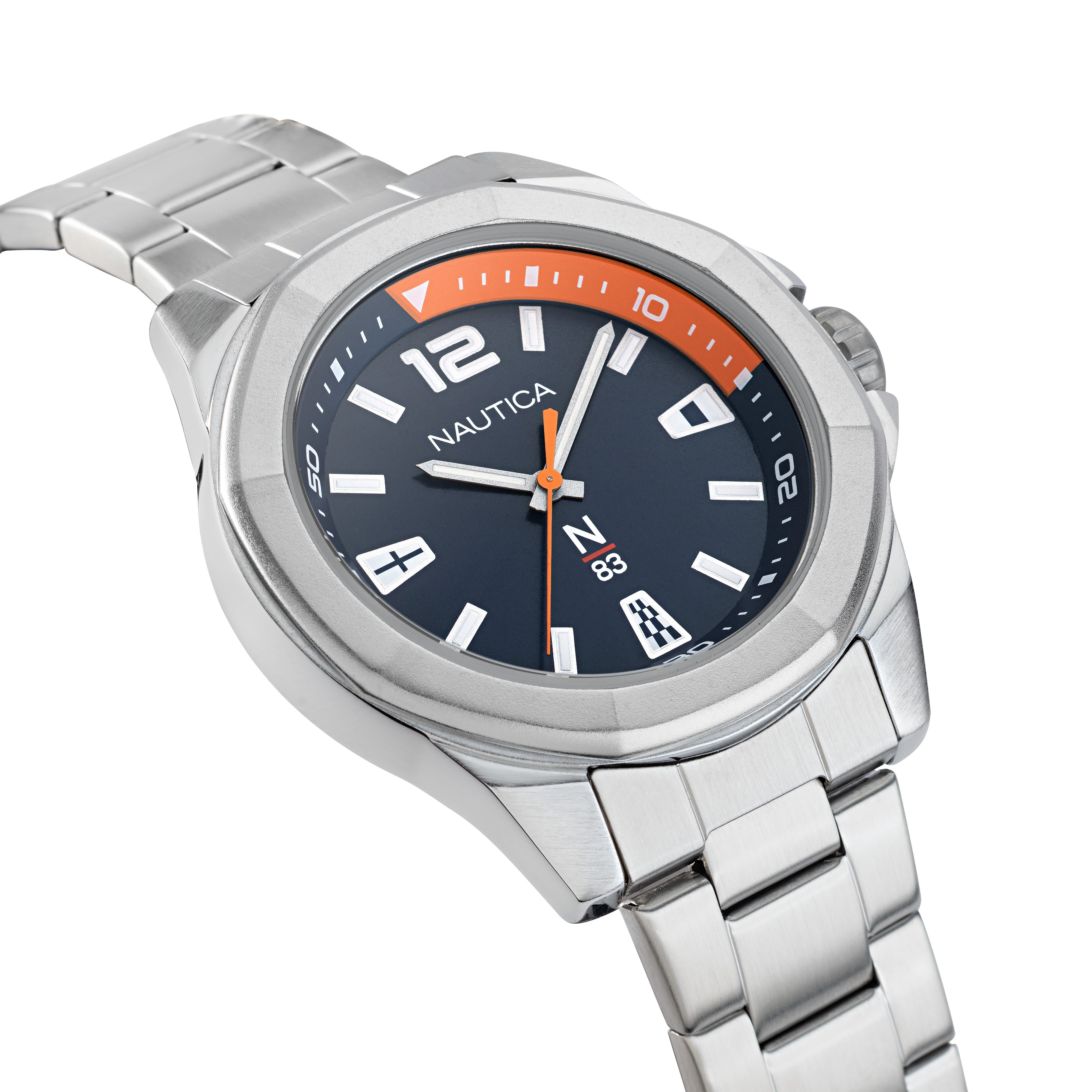 Reloj Nautica N83 Cab Tortuga Bay 3 Hands Caratula Azul y Brazalete Plata Caja 46mm NAPTBF103