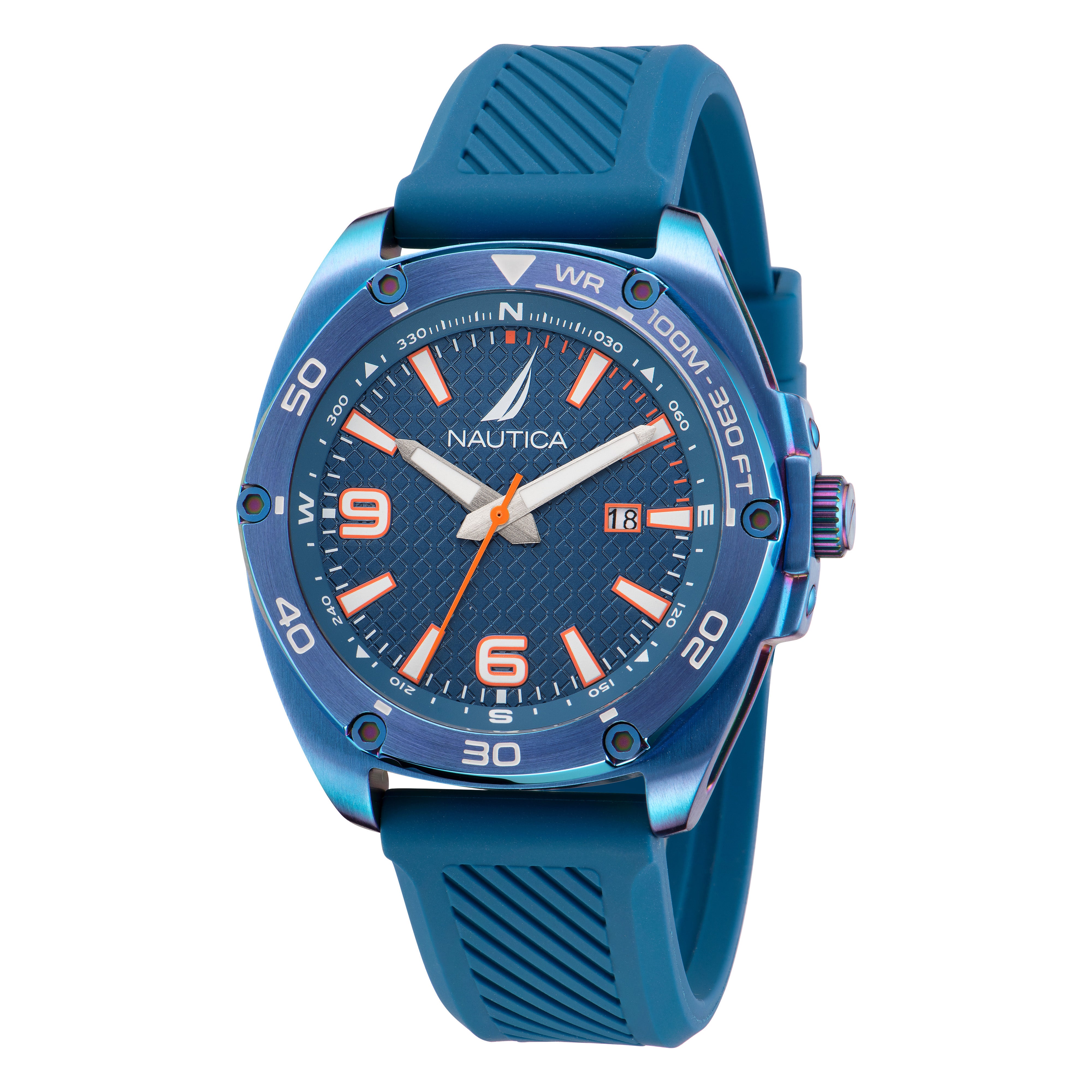 Reloj Nautica Tin Can Bay 3 Hands Fechador Caratula Azul y Correa Azul Caja 43 mm NAPTCF201