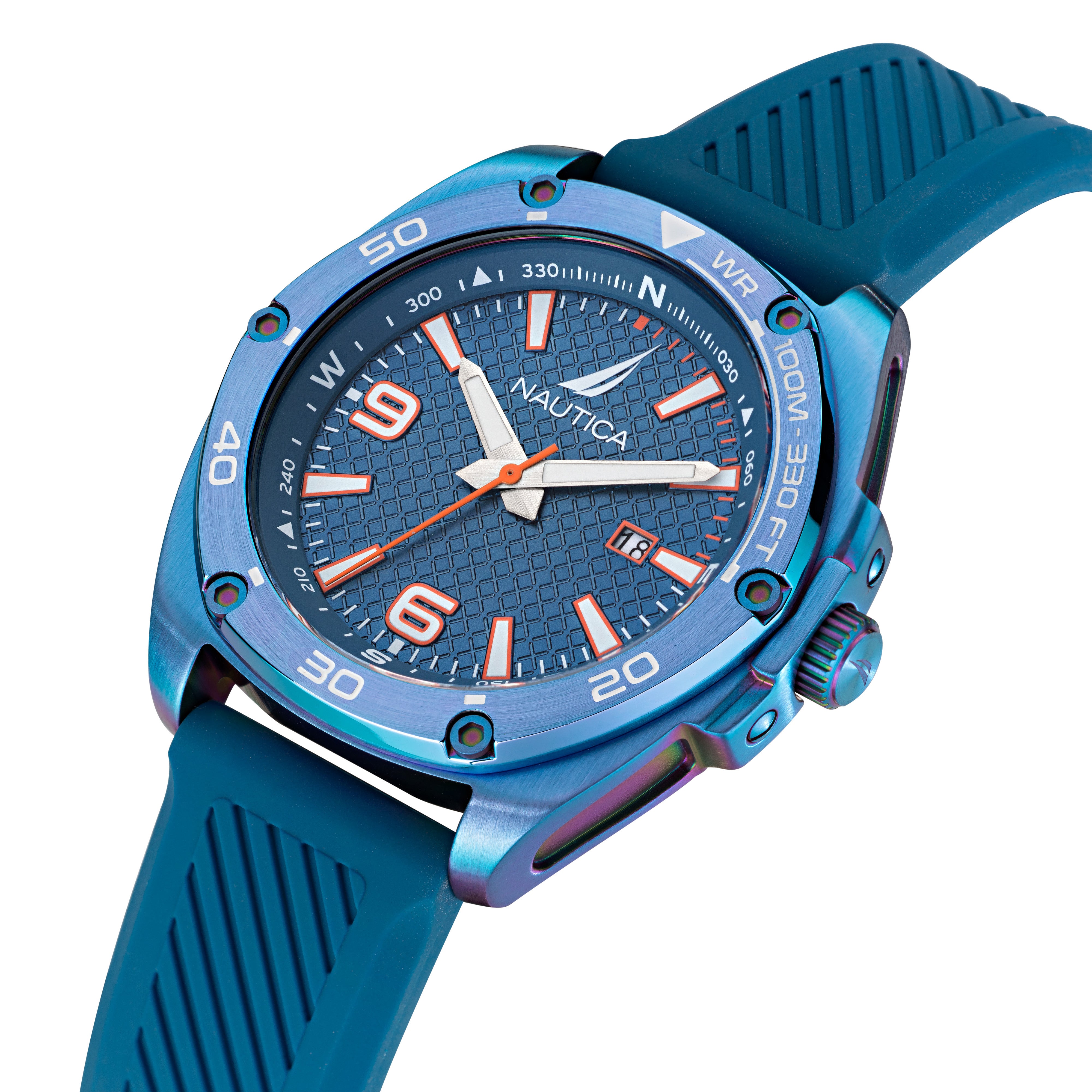 Reloj Nautica Tin Can Bay 3 Hands Fechador Caratula Azul y Correa Azul Caja 43 mm NAPTCF201