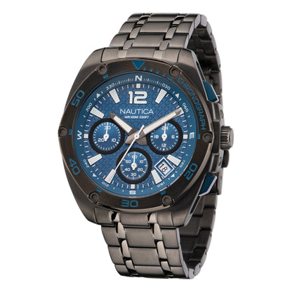 Reloj Nautica Tin Can Bay Chrono Caratula Azul y Brazalete Gun Metal Caja 43 mm NAPTCF211