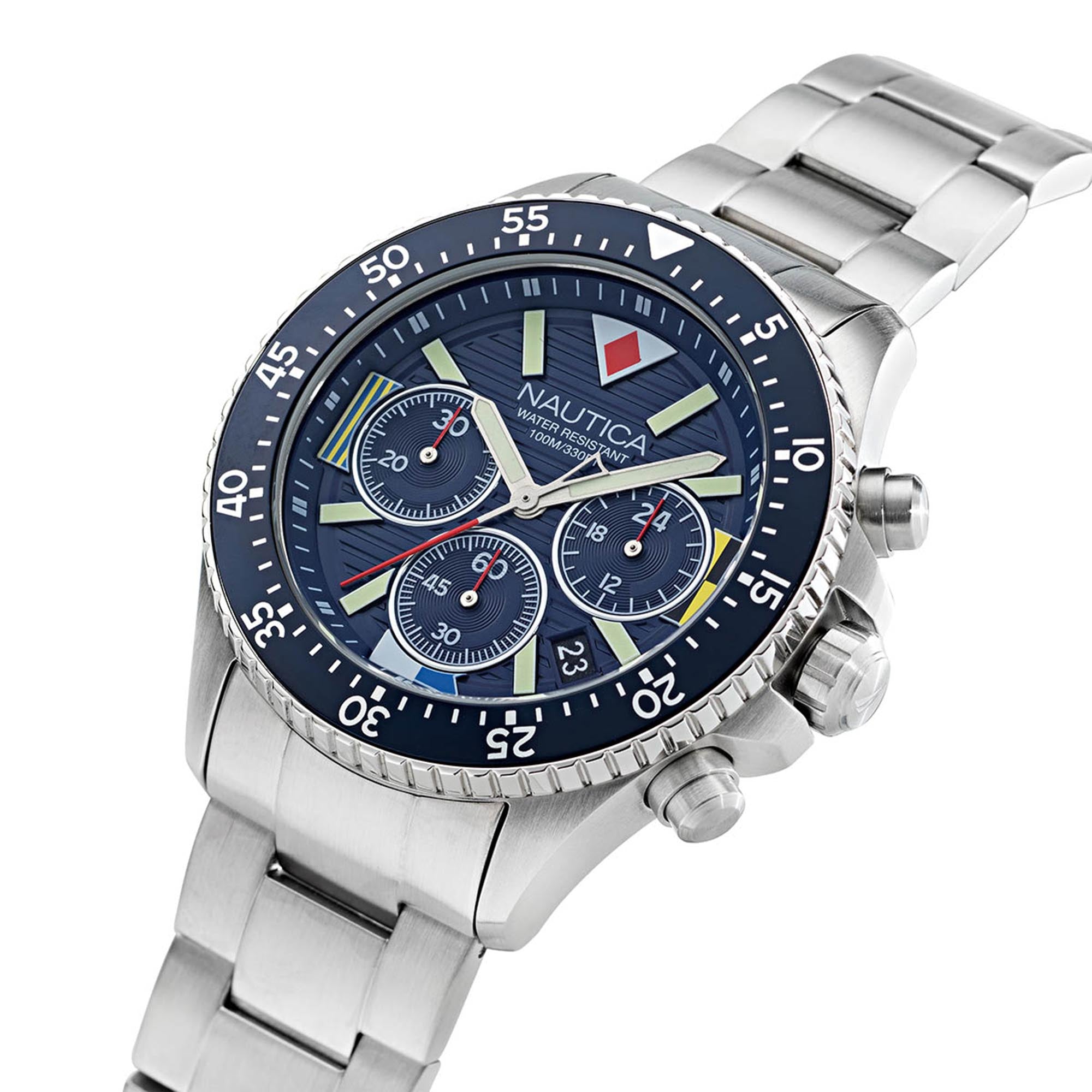 Reloj Nautica Cab Westport Cronografo Caratula Azul y Brazalete Plata Caja 44 mm NAPWPS304