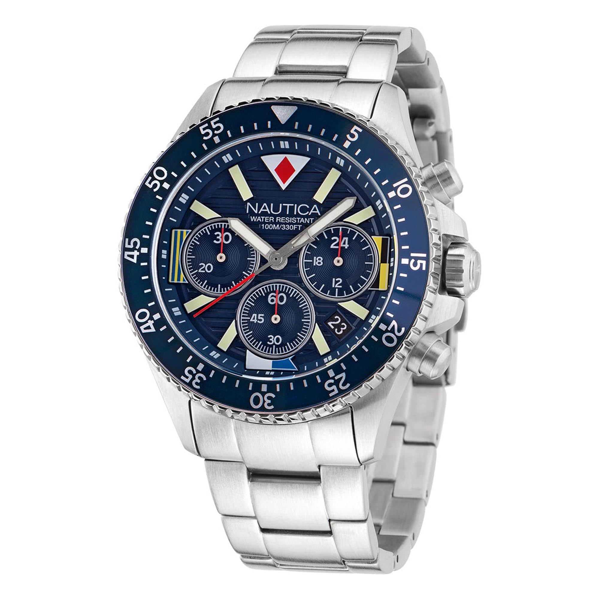 Reloj Nautica Cab Westport Cronografo Caratula Azul y Brazalete Plata Caja 44 mm NAPWPS304
