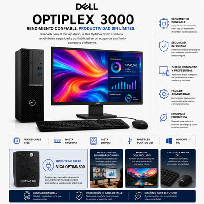 Combo Computadora de Escritorio Dell OptiPlex 3000 12a Generación + No Break VICA Optima 600 de 6 entradas