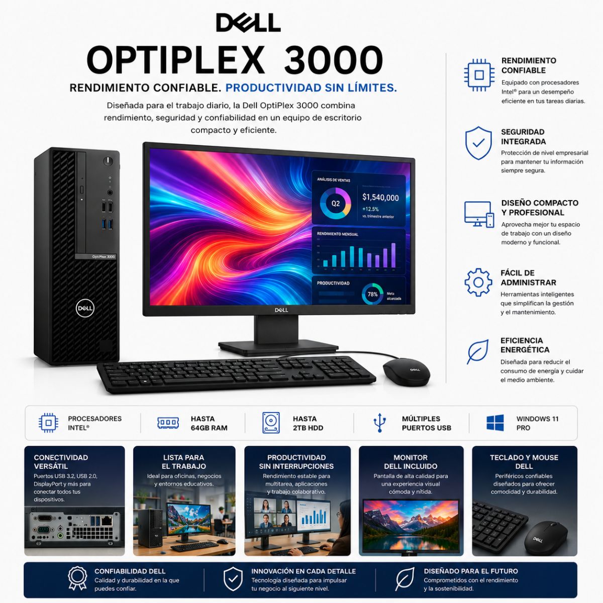 Computadora de escritorio Dell Optiplex 3000 Intel Core i5 12 Gen. Windows 11 8GB RAM DDR4