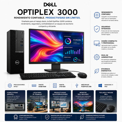 Computadora de escritorio Dell Optiplex 3000 Intel Core i5 12 Gen. Windows 11 8GB RAM DDR4