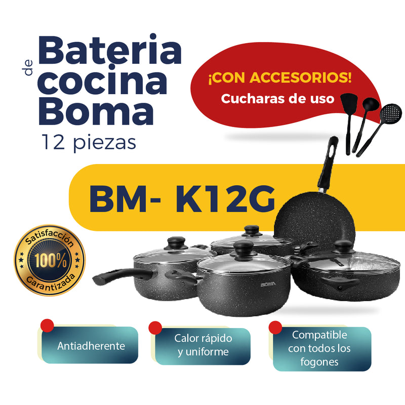 Batería De Cocina Boma 12pz Ergonómico Antiadherente Bm-k12G