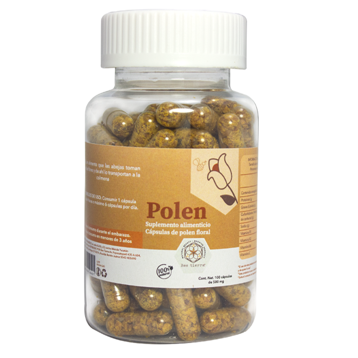 Suplemento Alimenticio Cápsulas de Polen Floral  - BEE TIERRA - 100pz