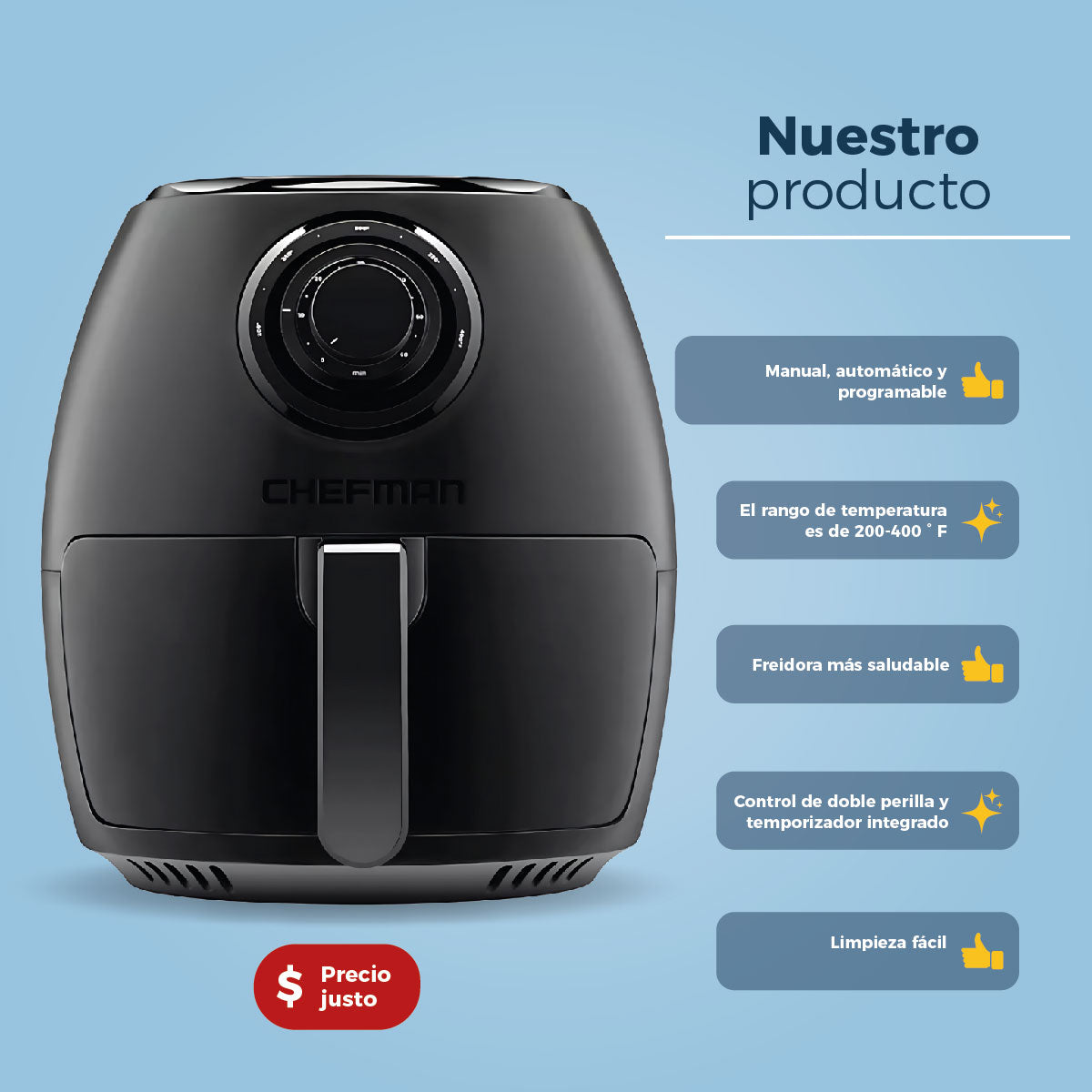 Freidora de Aire Chefman RJ38-V3-DC35 3.5 Litros TurboFry