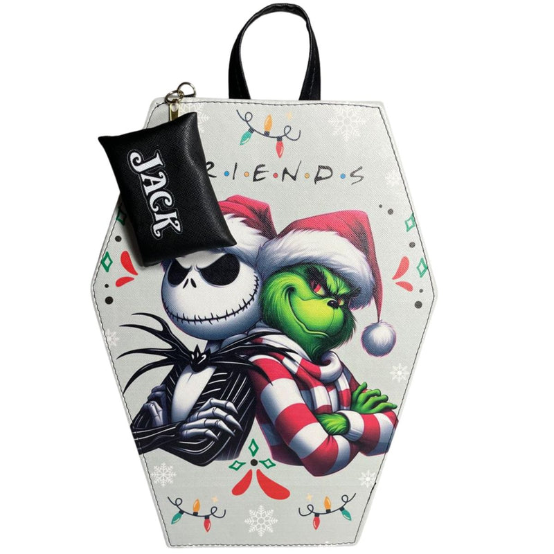 Mochila Jack Skellington Y El Grinch | 2 En 1 Bolsa Y Mochila | Friends Jack Y El Grinch Edición Navideña | Con Monedero De Regalo | Hecho En México