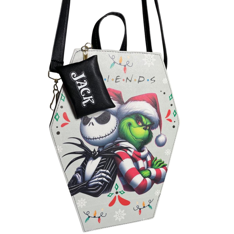 Mochila Jack Skellington Y El Grinch | 2 En 1 Bolsa Y Mochila | Friends Jack Y El Grinch Edición Navideña | Con Monedero De Regalo | Hecho En México