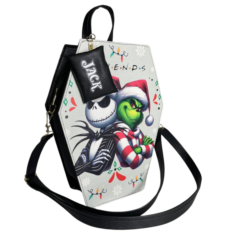 Mochila Jack Skellington Y El Grinch | 2 En 1 Bolsa Y Mochila | Friends Jack Y El Grinch Edición Navideña | Con Monedero De Regalo | Hecho En México