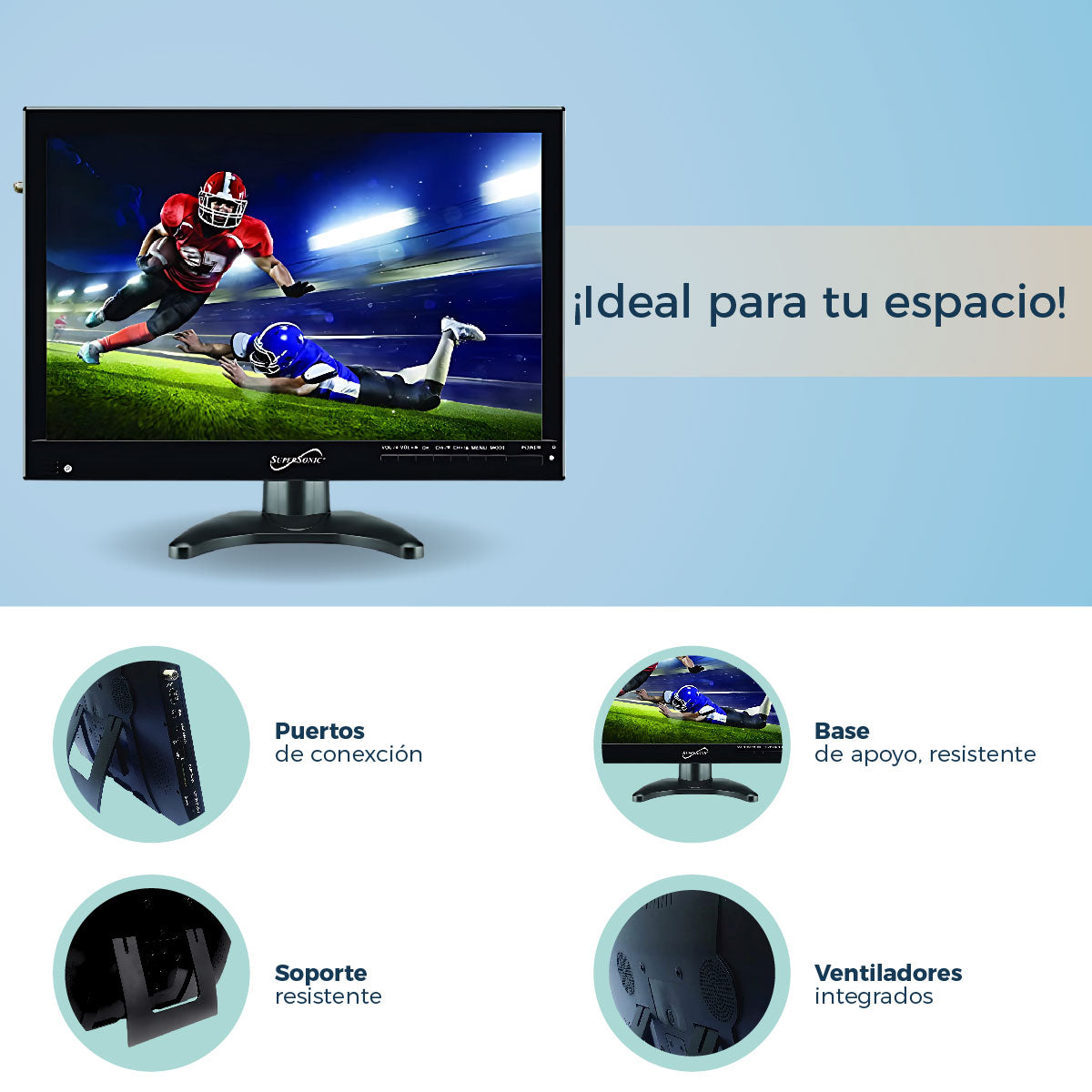 TV Portatil 14 Pulgadas Supersonic SC-2814 LED HDMI Radio FM USB Recargable