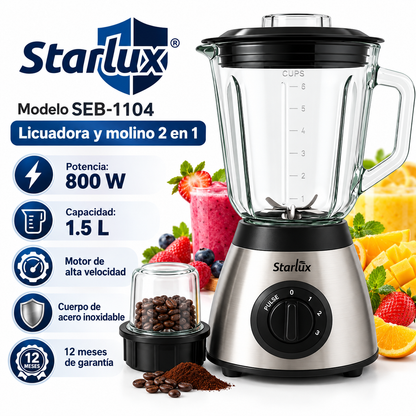 Licuadora 2 en 1 Starlux SEB-1104 1.5 Litros Acero inoxidable 800W