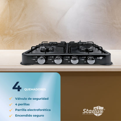 Parrilla/estufa De 4 Quemadores De Gas Con Tapa Color Negro Negro SGS-6004B