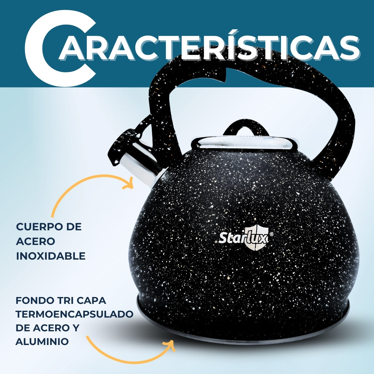 Tetera hervidor Starlux 3L inducción acero inoxidable SL-11805