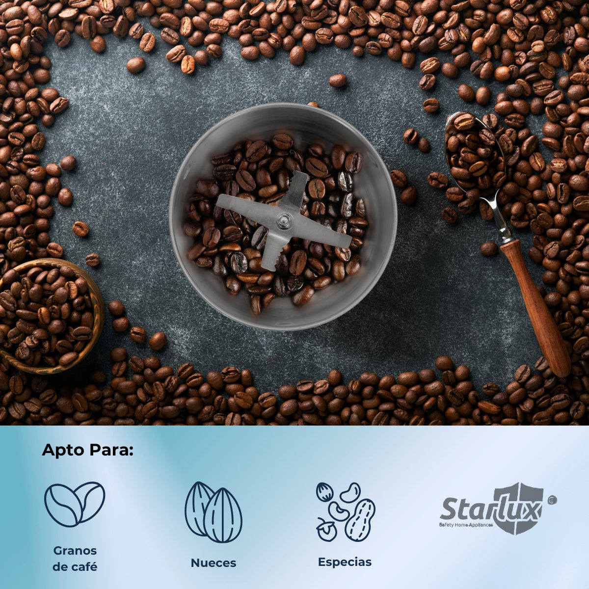 Molinillo para café Starlux de 200W SL-21309 con cuchillas de acero inoxidable y capacidad de 80 g