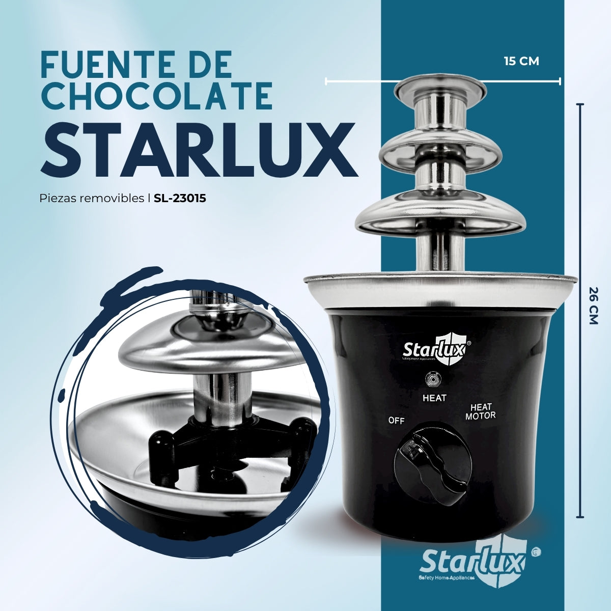 Fuente de chocolate  Starlux, 3 capas, acero inoxidable, 280g, desmontable, 70w SL-23015