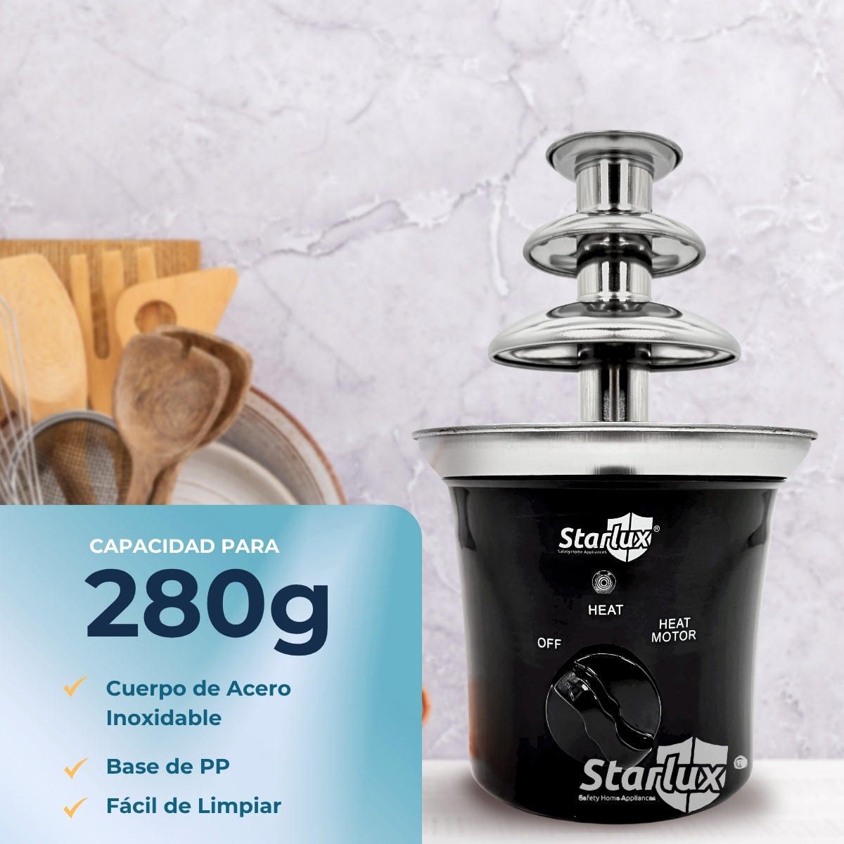 Fuente de chocolate  Starlux, 3 capas, acero inoxidable, 280g, desmontable, 70w SL-23015