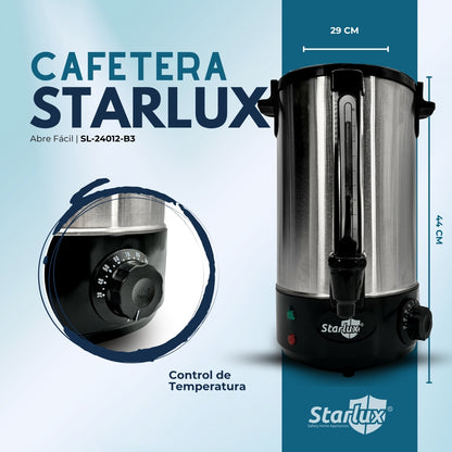 Cafetera percoladora eléctrica Starlux 8L acero inoxidable 1500W control de temperatura, apagado automático, protección de sobre calentamiento SL-24008-B3