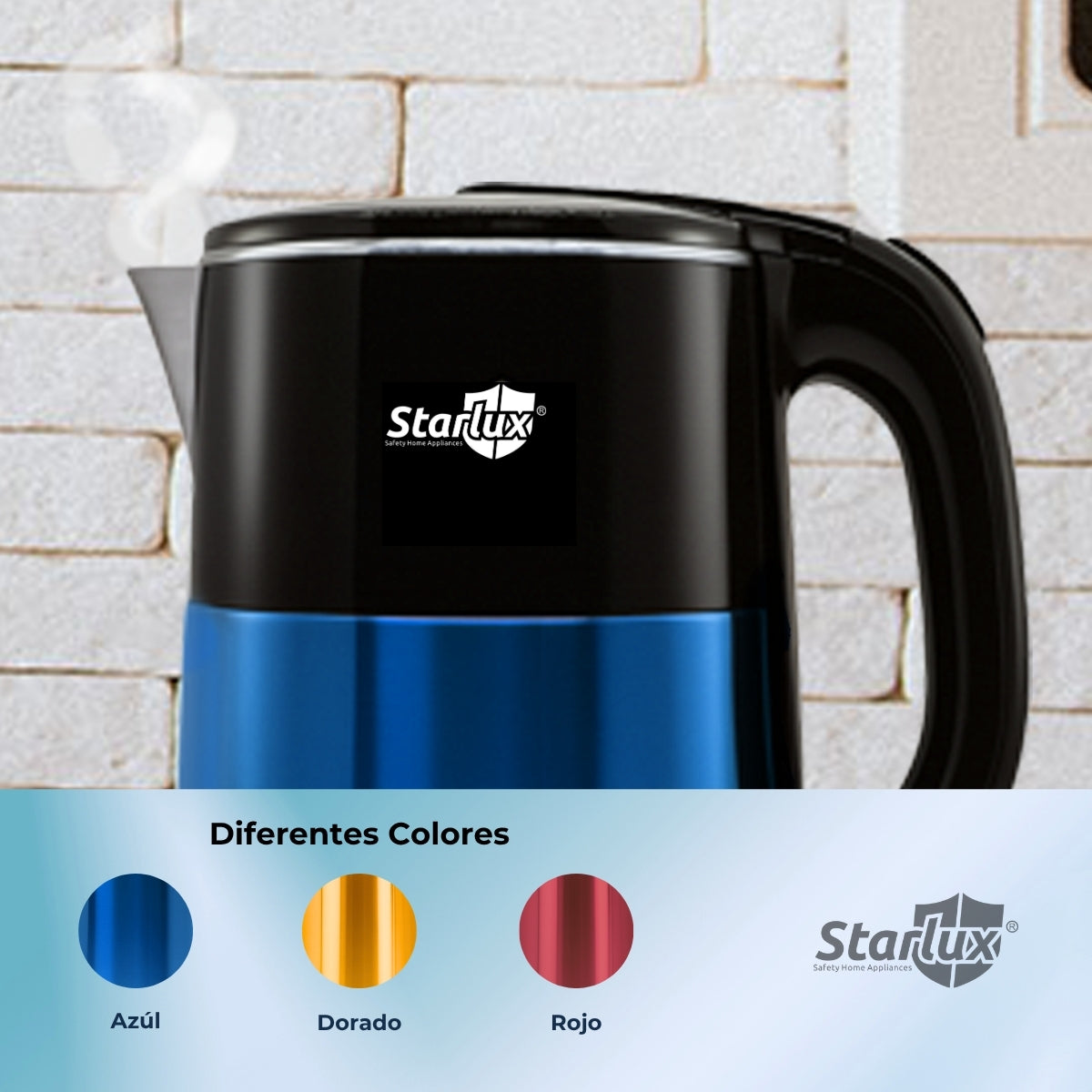 Jarra eléctrica azul Starlux de 2.3 L, de acero inoxidable y protector contra quemaduras SL-24155