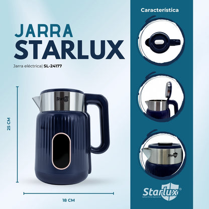 Jarra eléctrica Starlux 2L, doble capa envejecida, apagado automático, fácil de limpiar, bajo ruido de agua hirviendo color azul SL-24177.