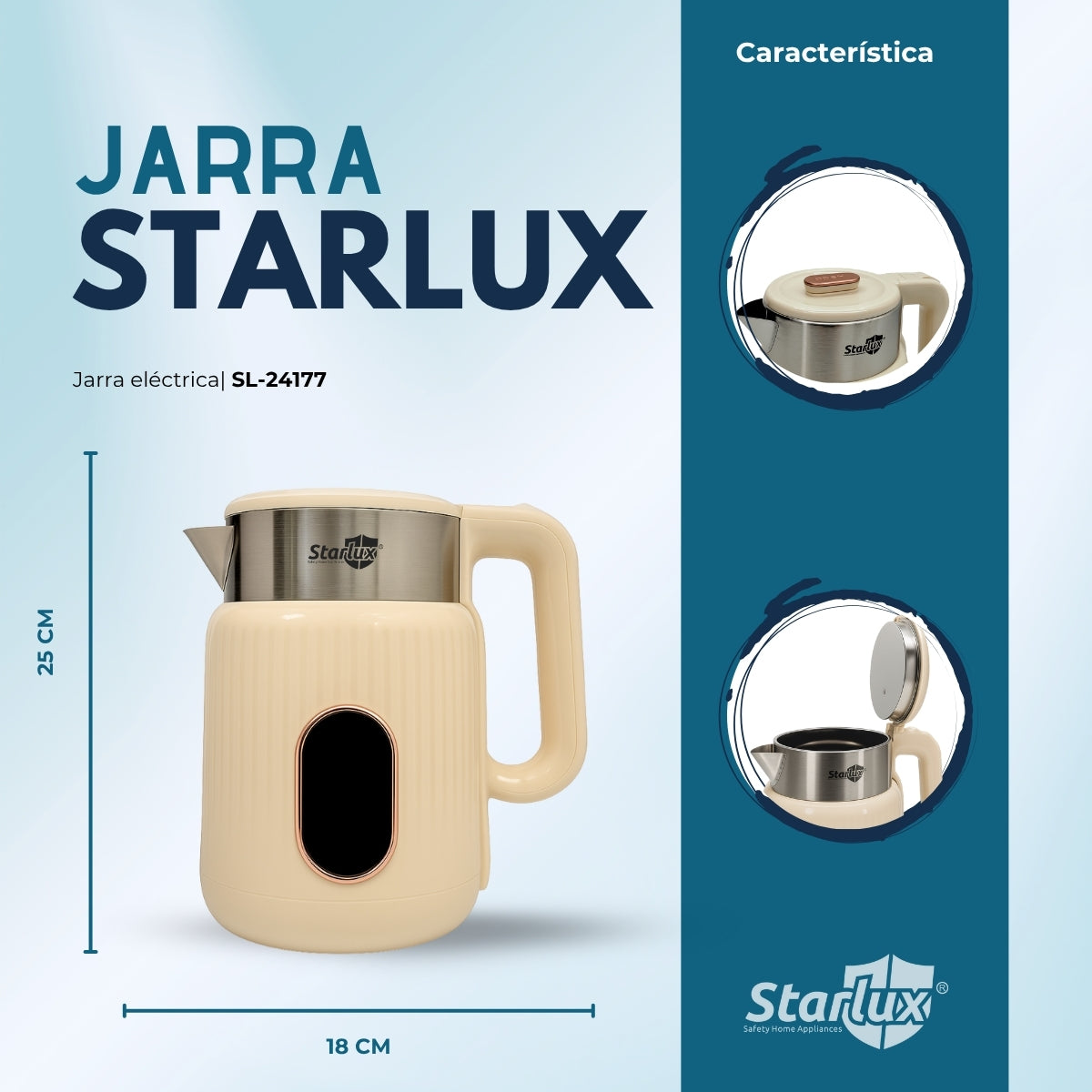 Jarra eléctrica Starlux 2L con doble capa y apagado automatico SL-24177 color blanco