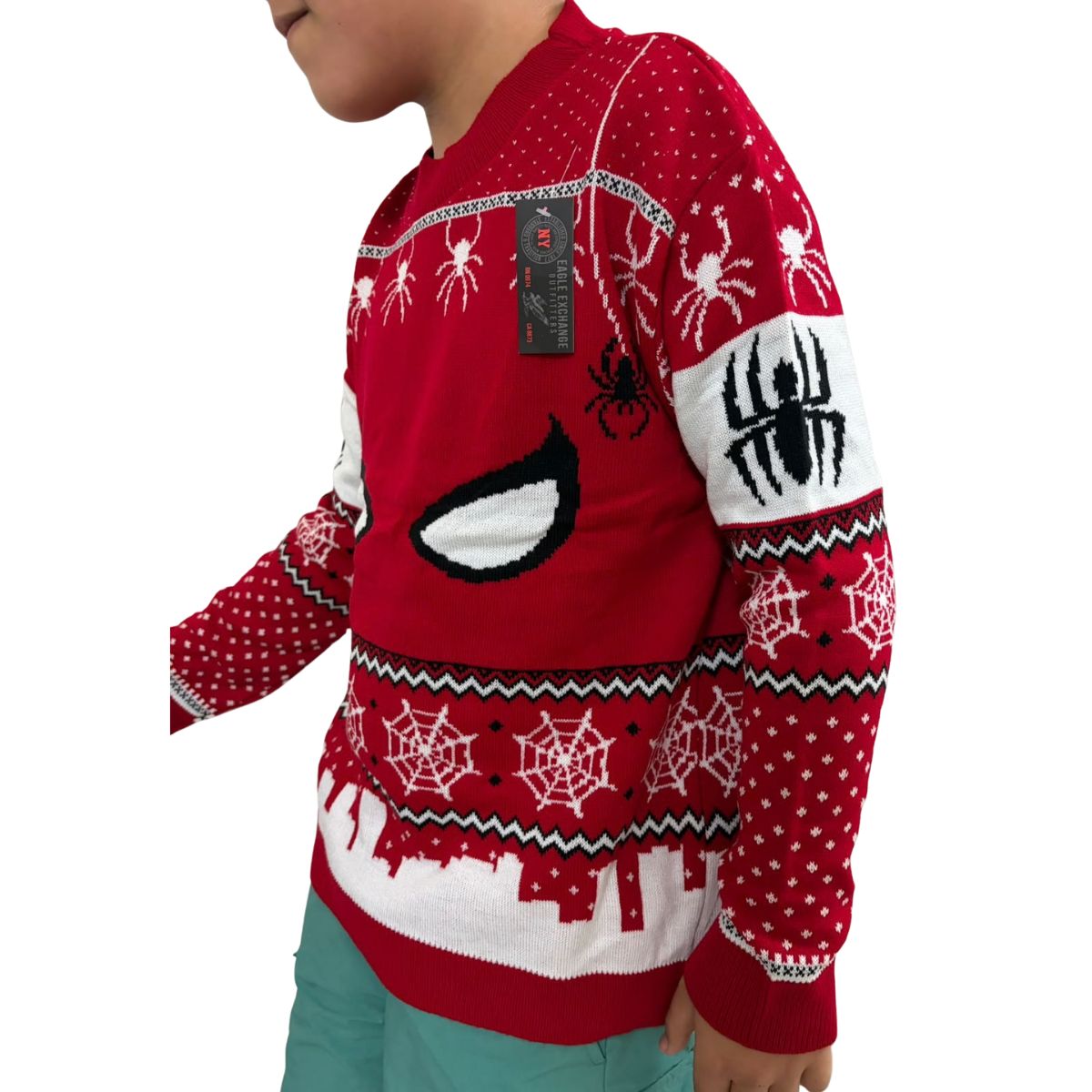 Suéter navideño tipo Ugly Sweater de Spiderman con cuello redondo Unisex