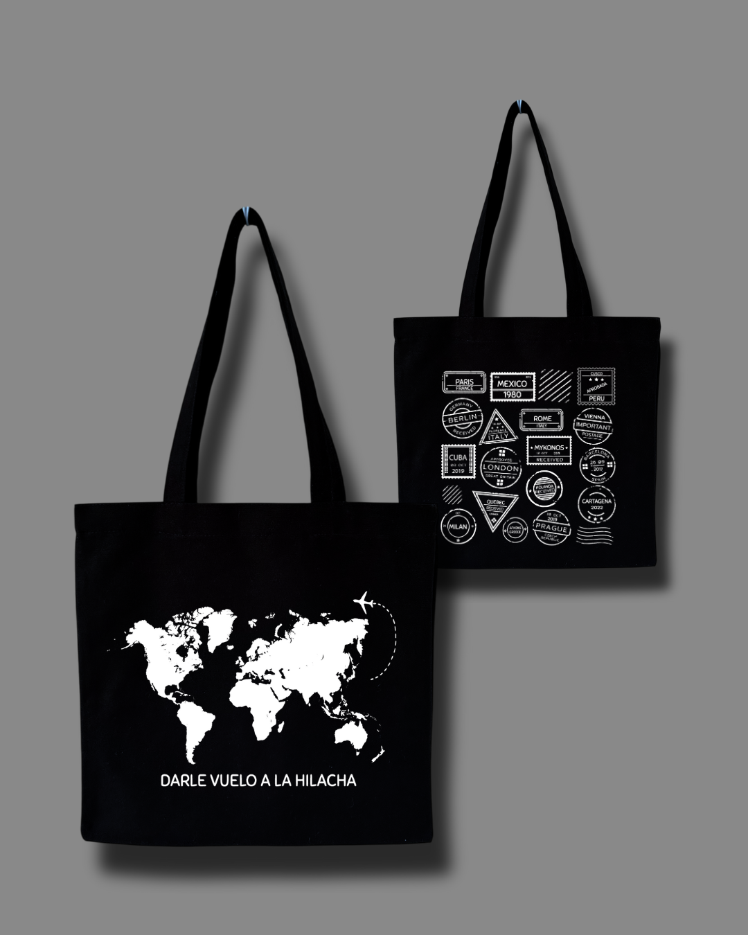 Travel Tote Bag Habfit Color Negra Loneta 100% Algodón